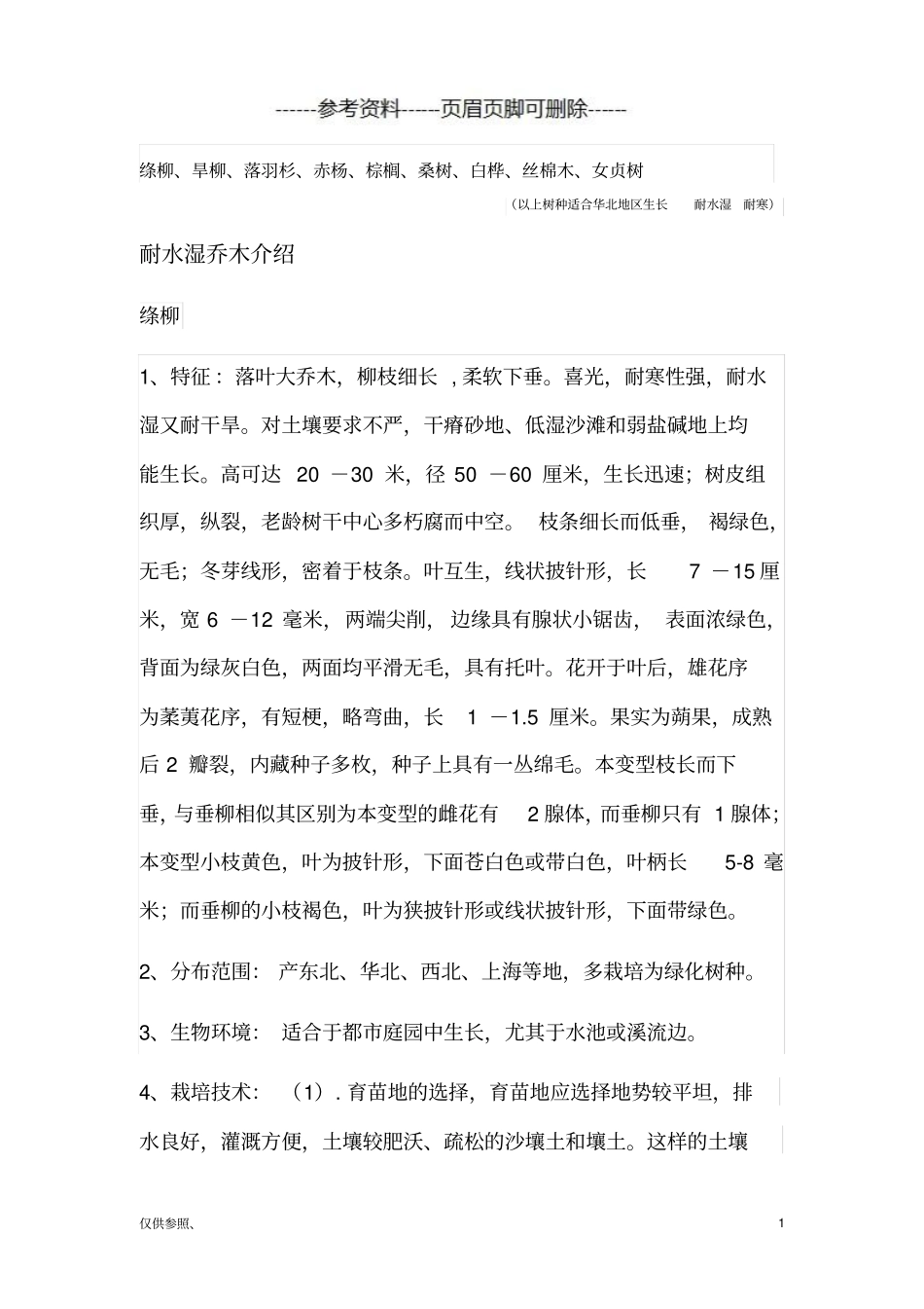 耐水湿乔木苗介绍参照材料_第1页