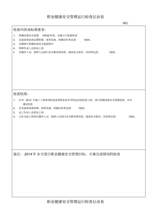 职业健康安全管理运行检查记录表