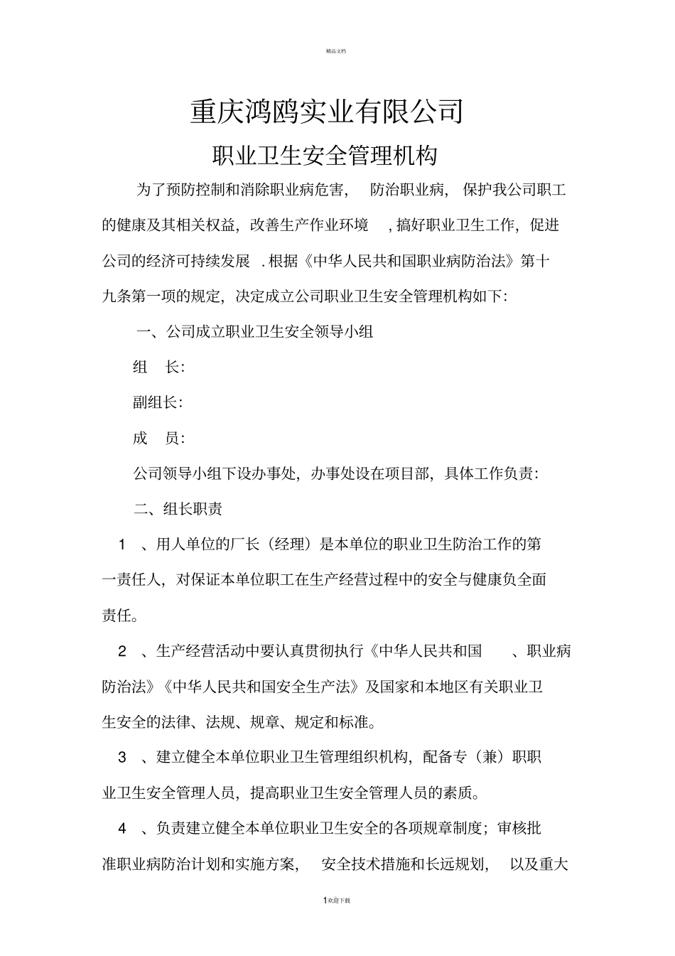 职业卫生安全管理机构_第1页