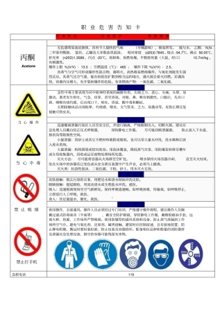 职业危害告知卡丙酮
