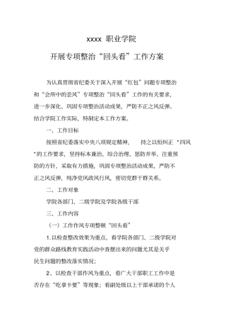 职业学院开展专项整治回头看工作方案