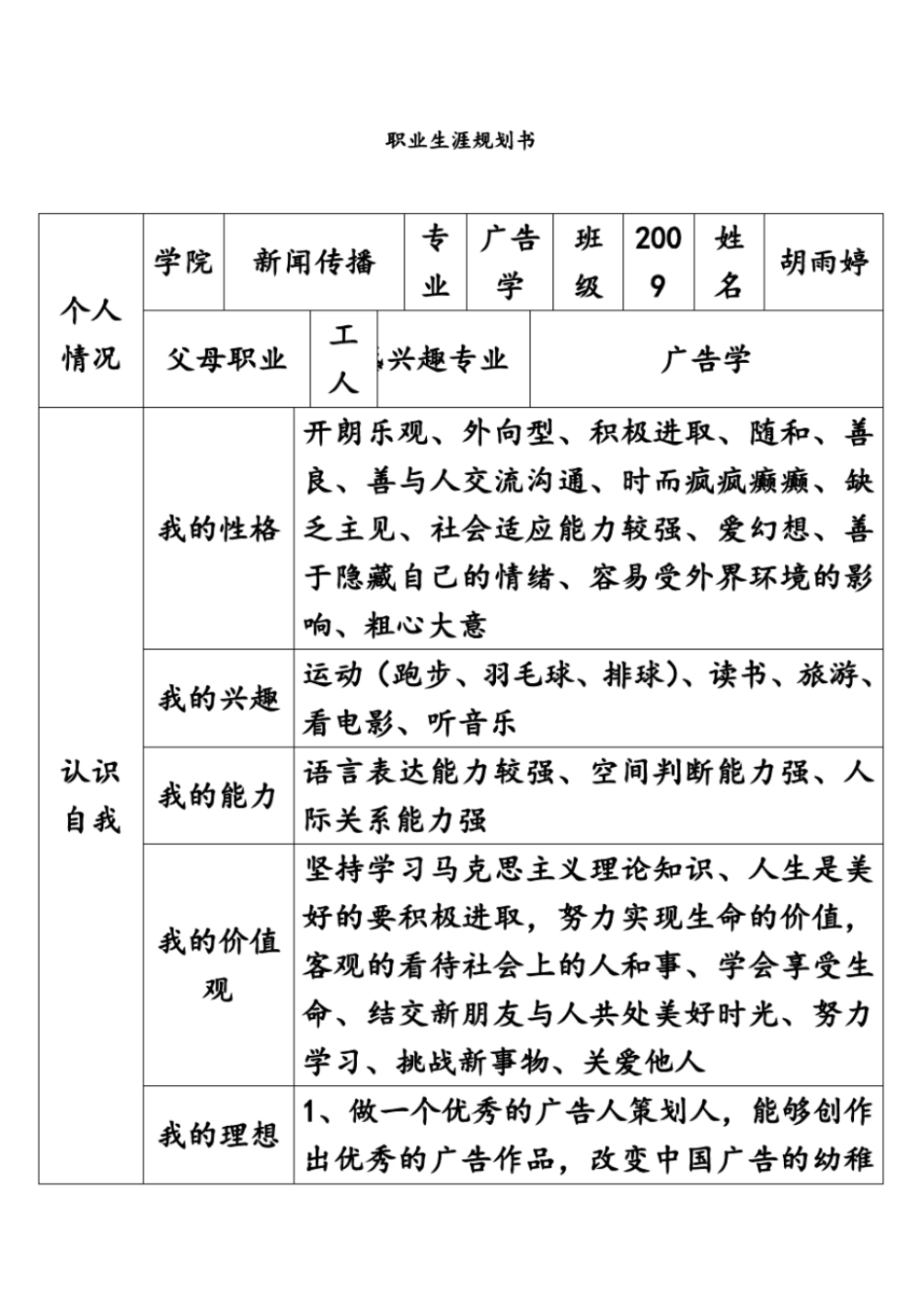 职业生涯规划书2009广告二班胡雨婷_第2页