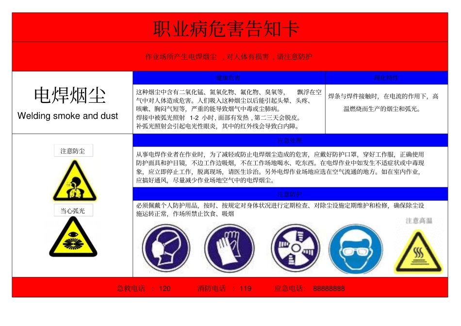 职业病危害告知卡-电焊烟尘_第1页