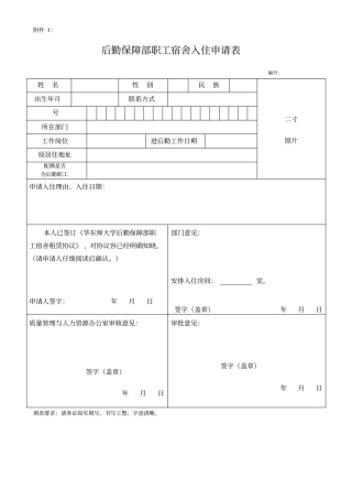 职工宿舍表格样张+住宿协议书范本