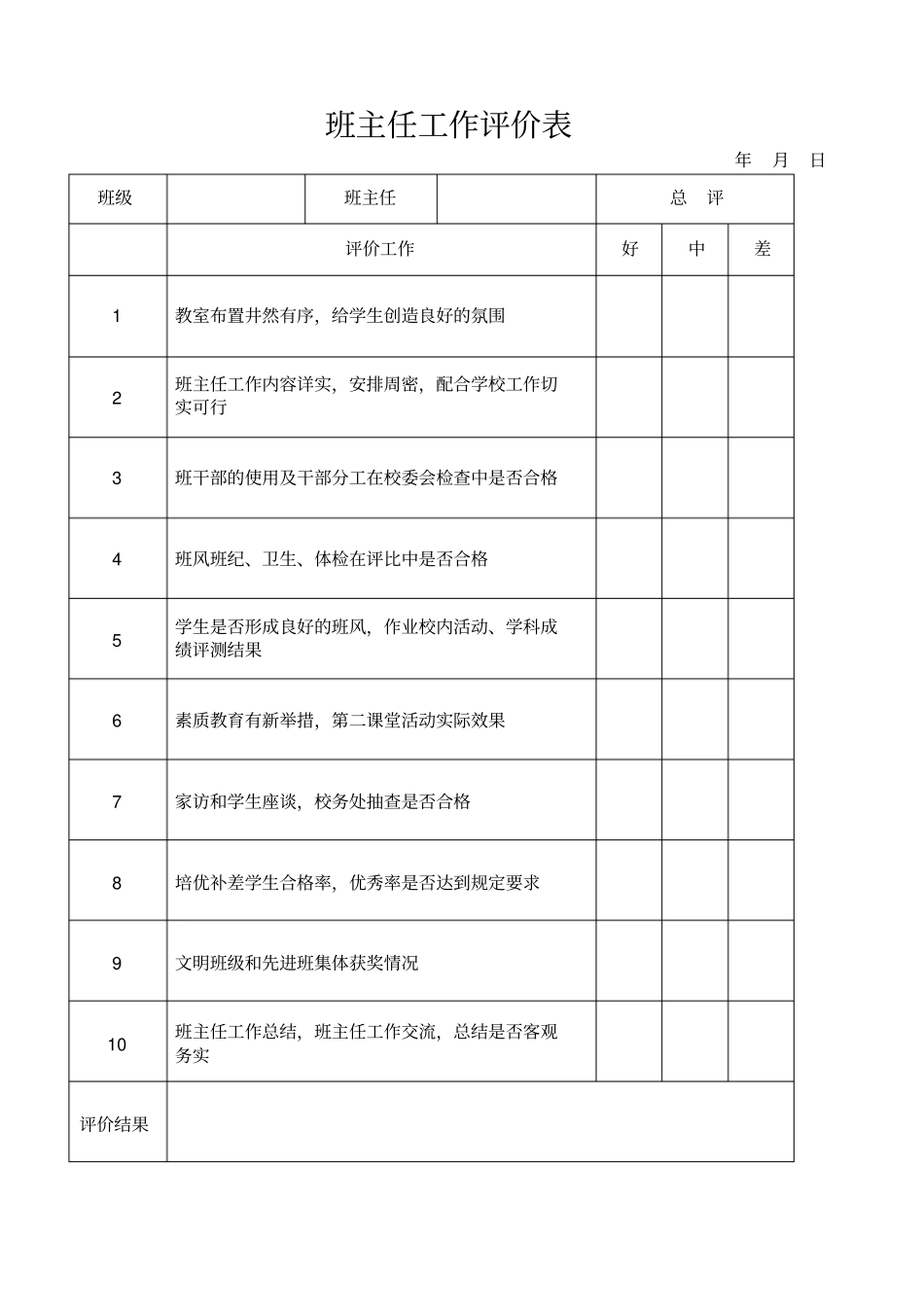 职称用班主任工作评价表_第1页
