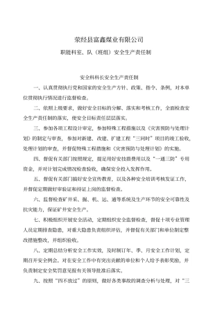 职能科室、队班组安全生产责任制