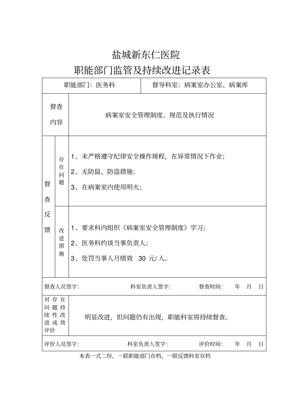 职能部门监管及持续改进记录表423_第1页