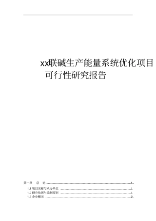 联碱生产能量系统优化项目可行性研究报告