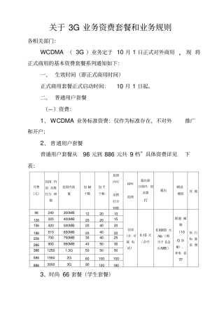 联通正式商用套餐和业务