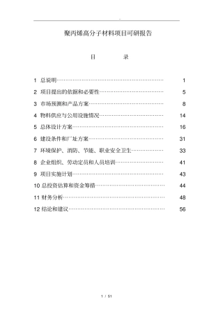 聚丙烯高分子材料项目可行性方案研究报告