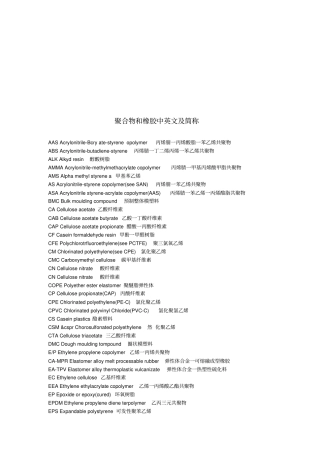 聚合物与橡胶中英文及简称