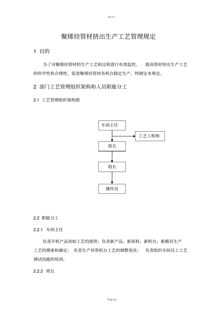 聚烯烃管材生产工艺管理规程_第1页