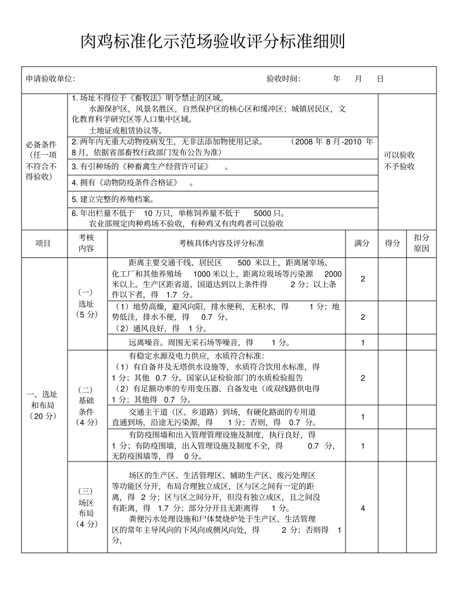 肉鸡标准化示范场验收评分标准细则_第1页