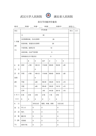 肩关节功能评定量表