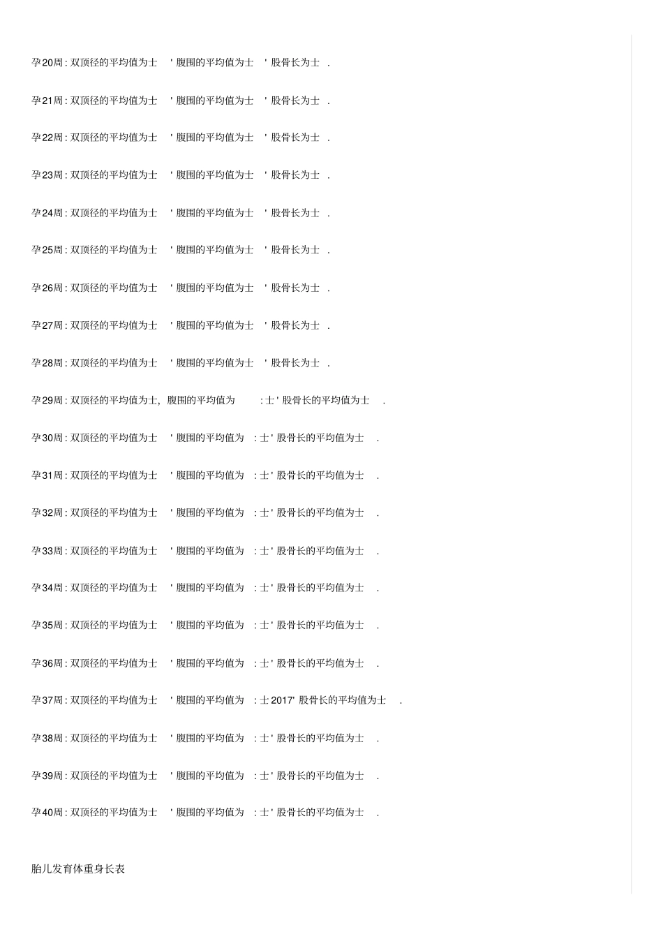 胎儿每周发育标准参考值附孕妇体重表_第2页