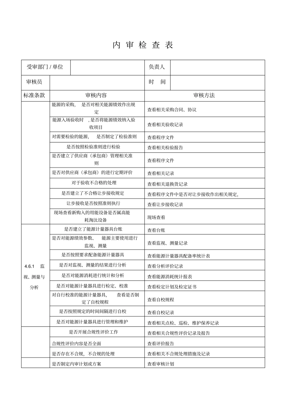 能源管理体系内审检查表_第3页