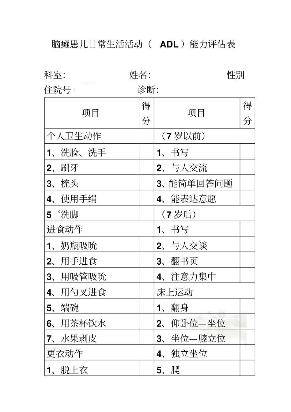脑瘫患儿日常生活活动能力评价表_第2页