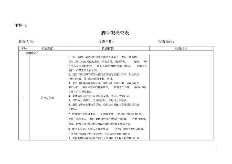 脚手架检查表_第1页