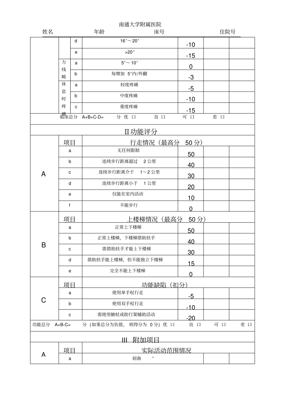 膝关节手术患者评分表KSS_第2页