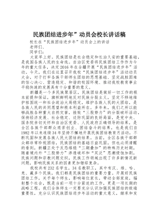 民族团结进步年”动员会校长讲话稿