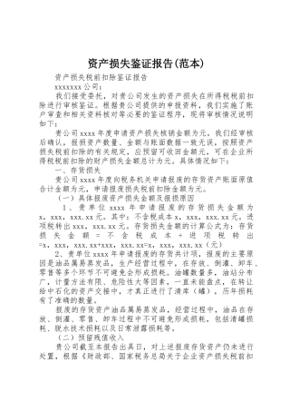 资产损失鉴证报告(范本)