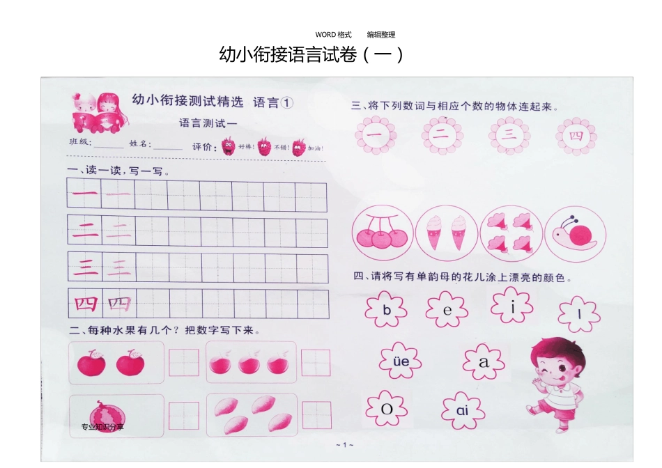 幼小衔接语文试题15套_第1页