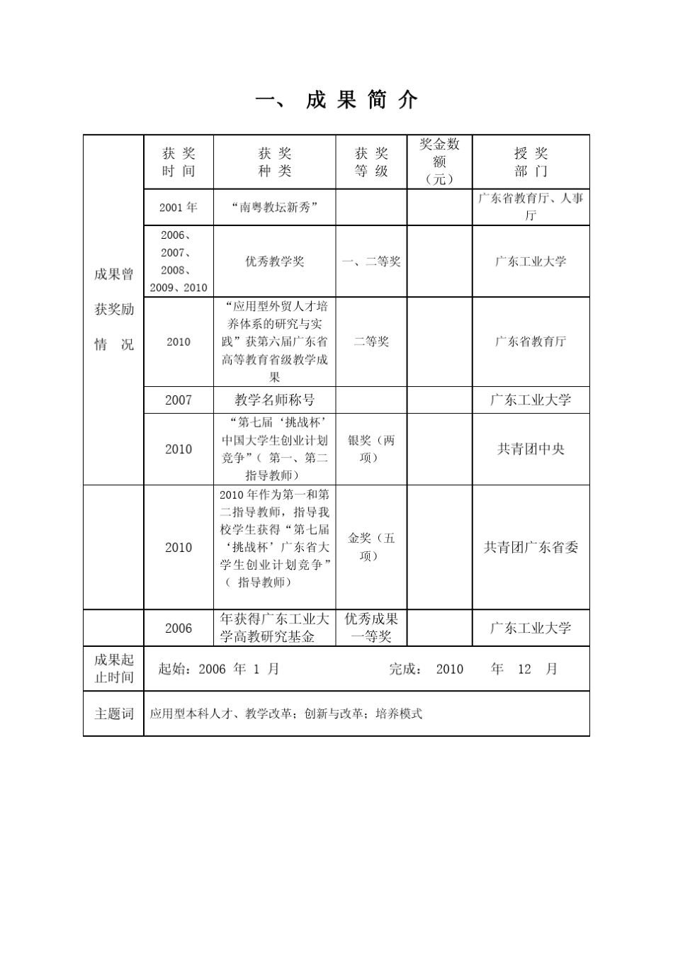 广东工业大学校级教学成果奖推荐书_第2页