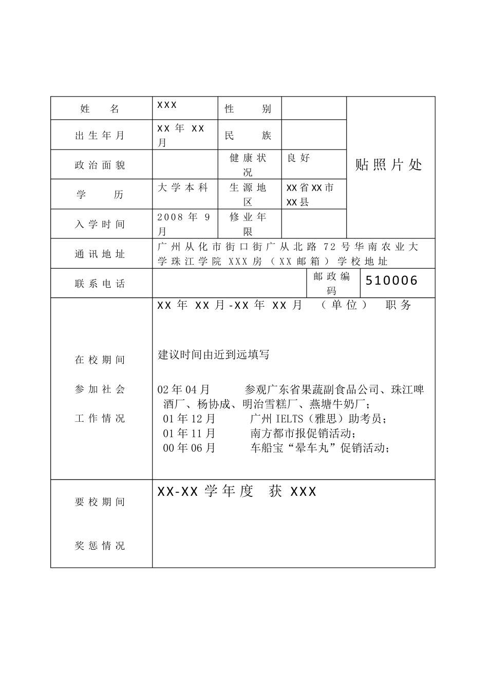 广东省普通高等学校毕业生就业推荐表_第3页