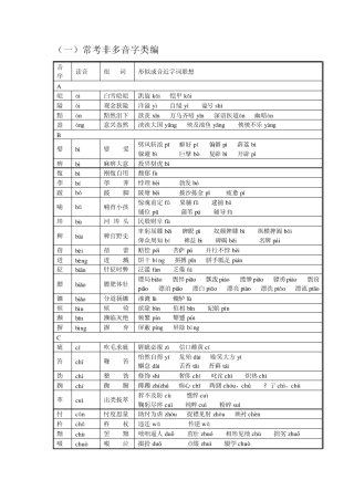 广东省语文考试专用资料拼音表格