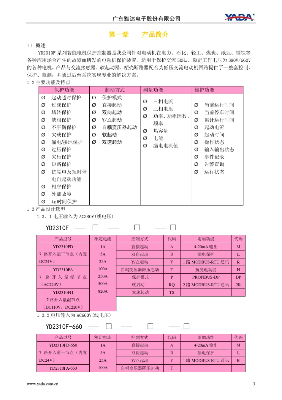 广东雅达YD2310电机保护器_第3页