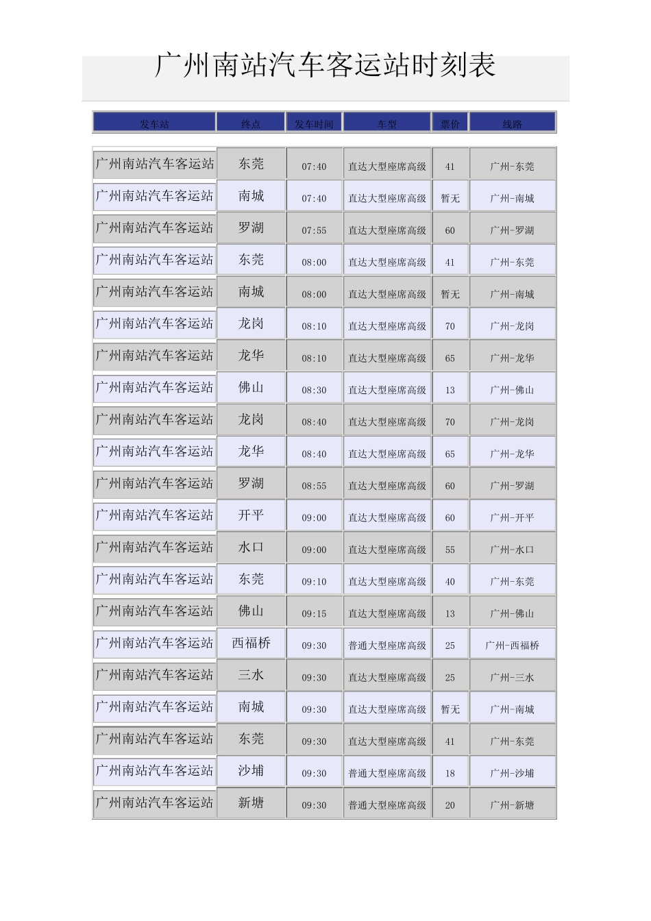 广州南站汽车客运站时刻表_第1页