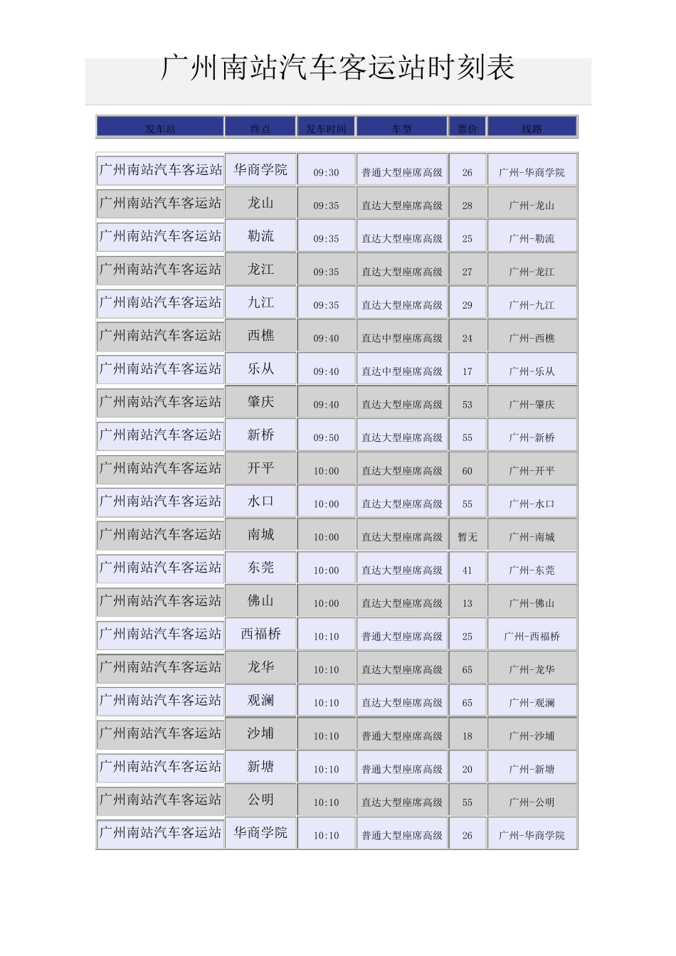 广州南站汽车客运站时刻表_第2页
