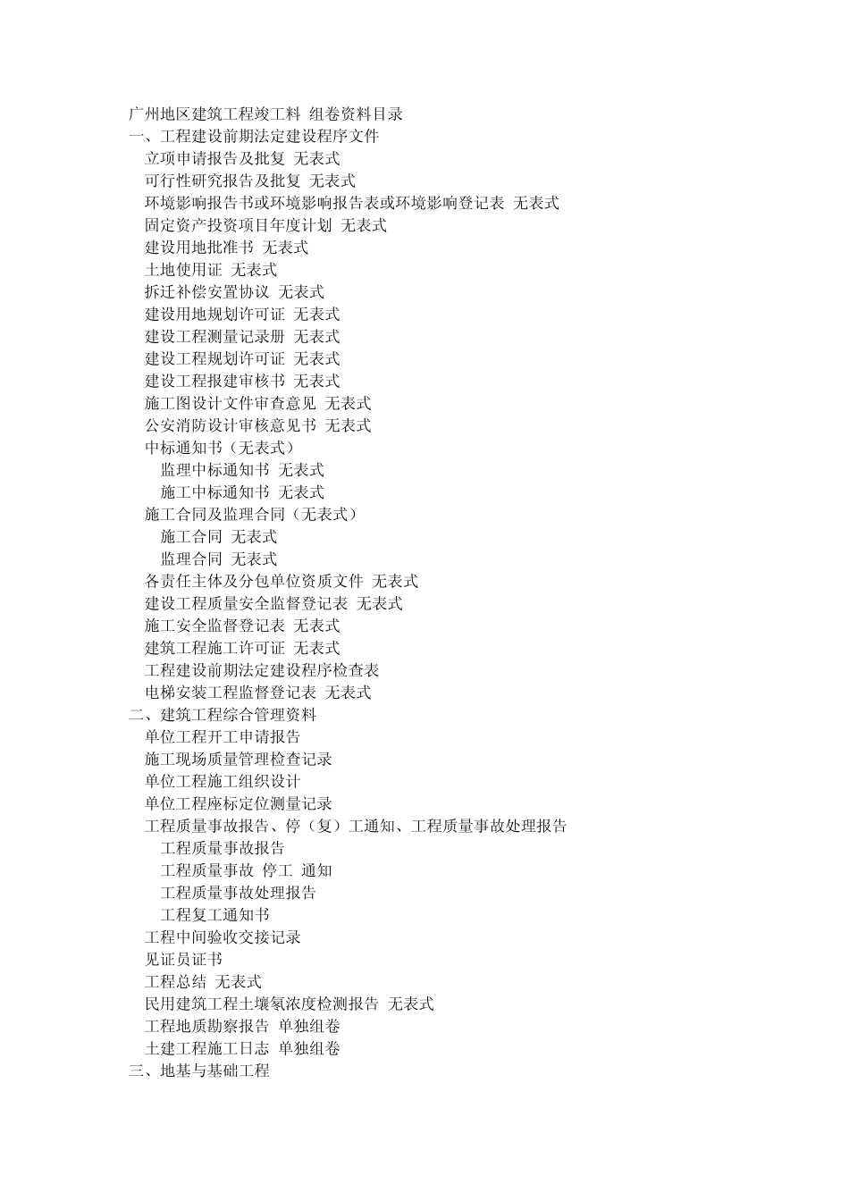 广州地区建筑工程竣工料组卷资料目录_第1页
