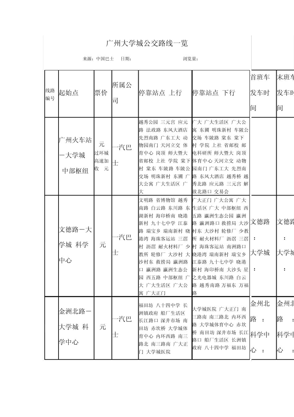 广州大学城公交路线一览_第1页