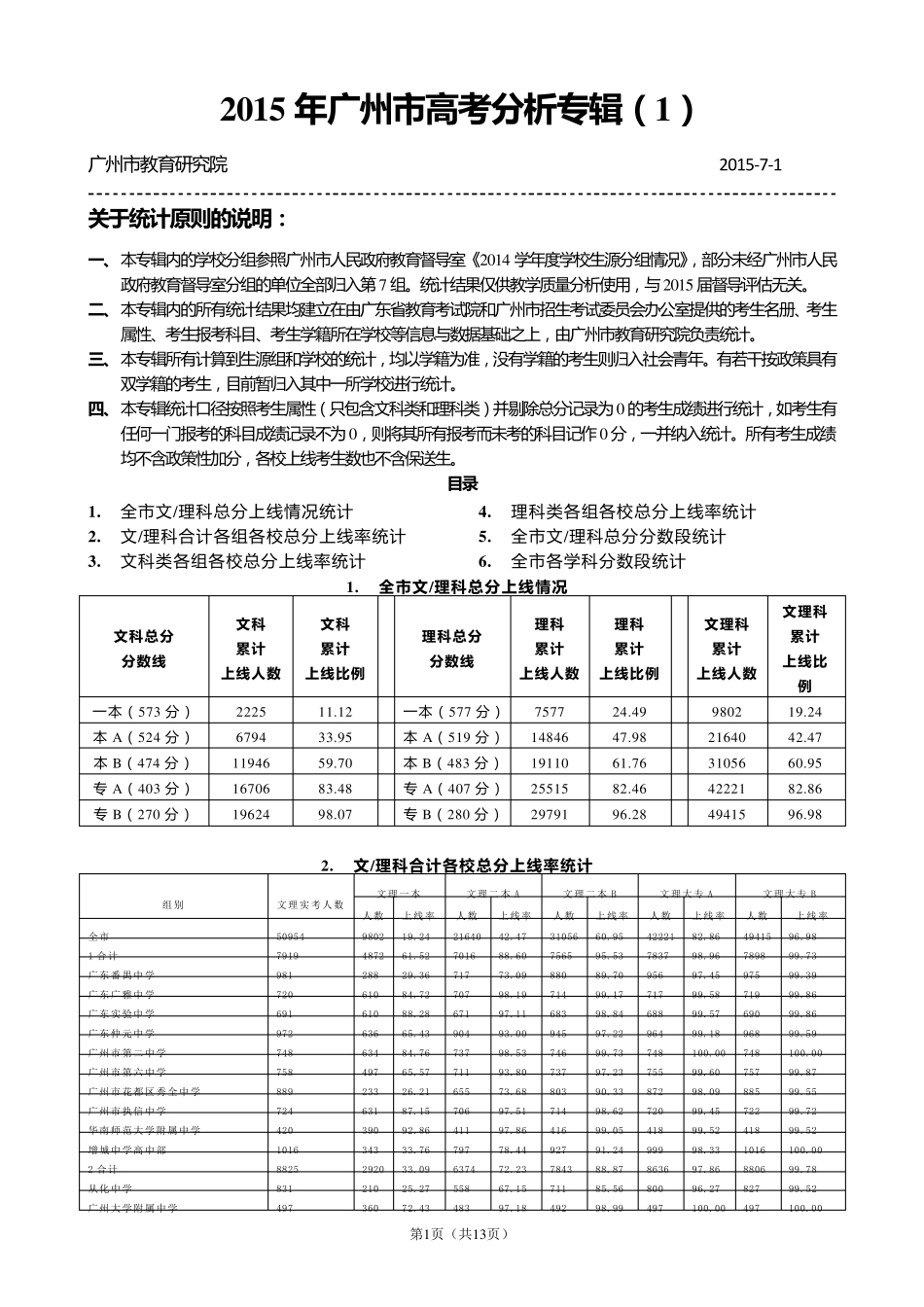 广州市2015年普通高考数据统计结果_第1页