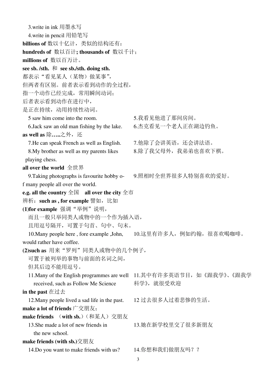 广州英语(上海牛津版)短语句型大全(含例句及翻译)七年级上_第3页