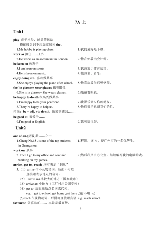 广州英语(上海牛津版)短语句型大全(含例句及翻译)七年级上