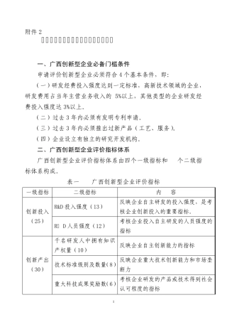 广西创新型企业评价指标体系