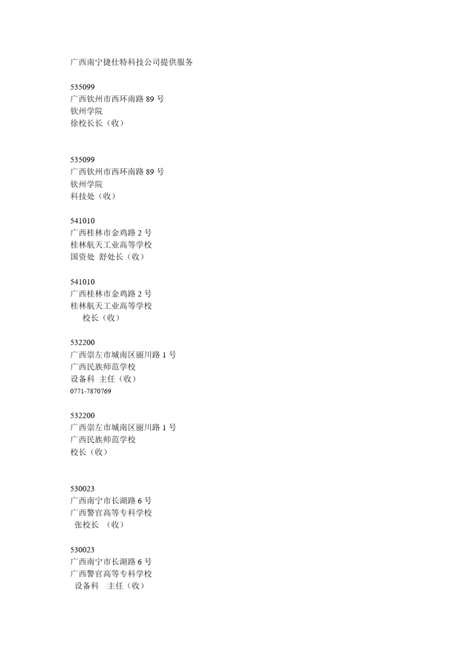 广西高校电话通讯录_第1页