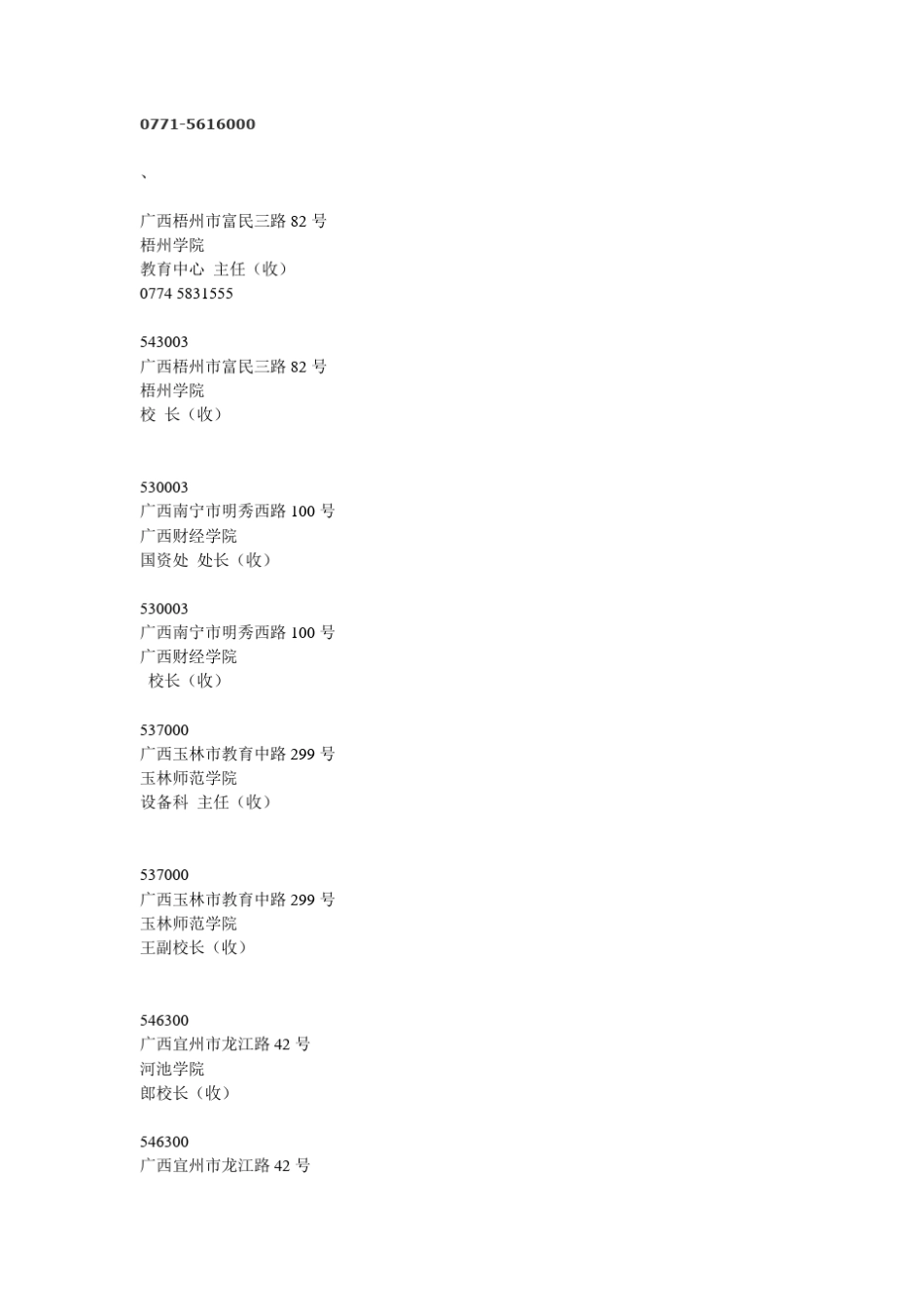 广西高校电话通讯录_第2页