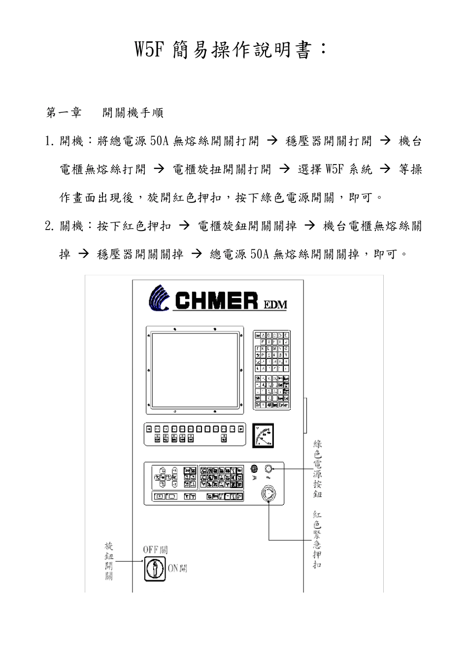 庆鸿慢走丝W5F简易操作说明书_第1页