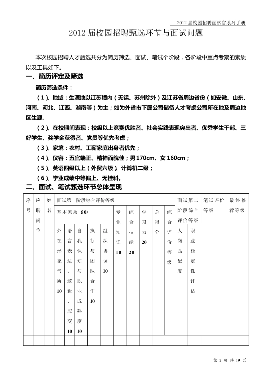 应届生人才甄选标准及面试评价用语_第2页