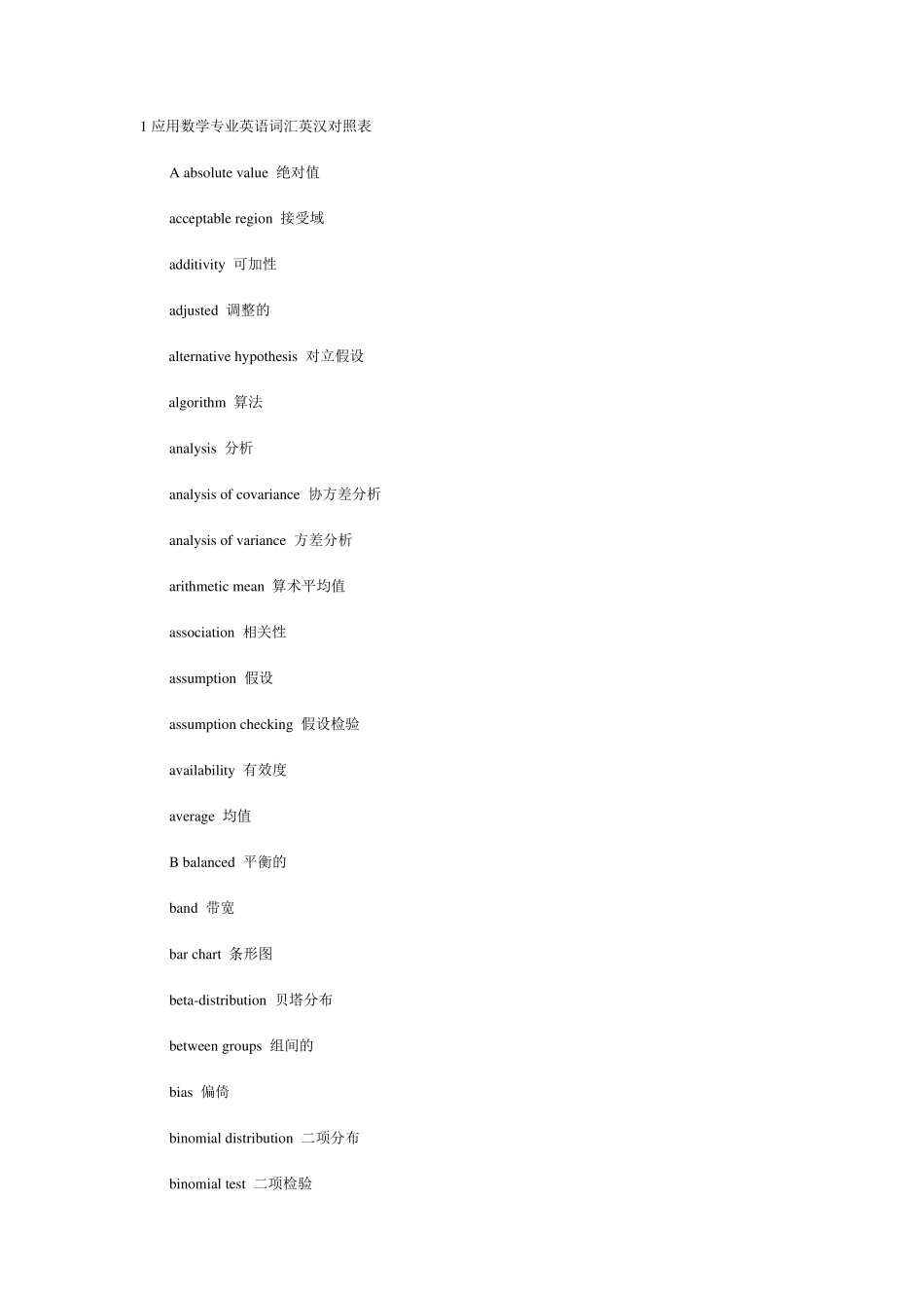 应用数学专业英语词汇英汉对照表_第1页