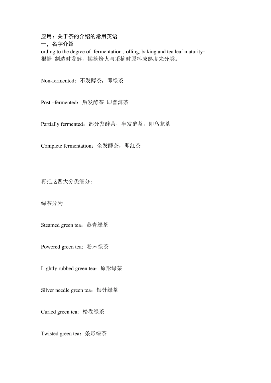 应用：关于茶的介绍的常用英语_第1页