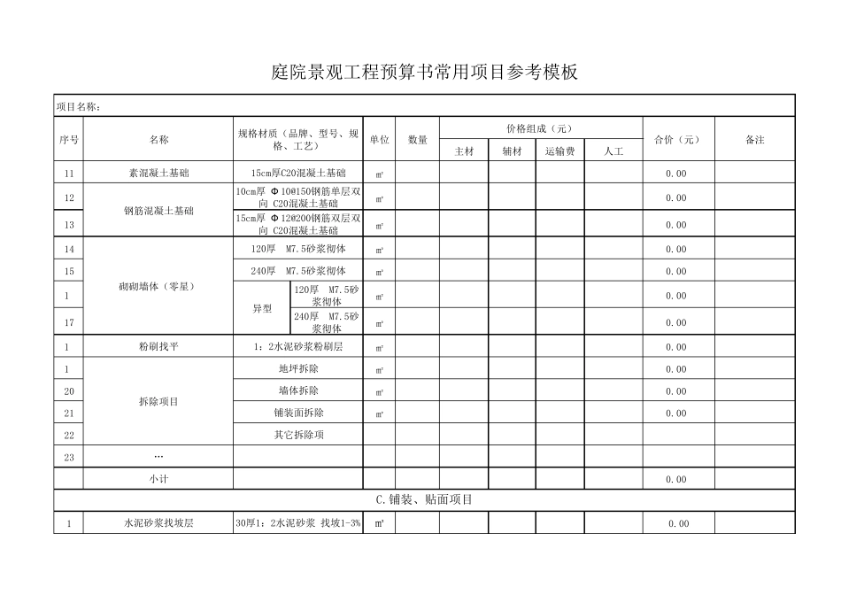 庭院工程施工报价参考模板_第2页
