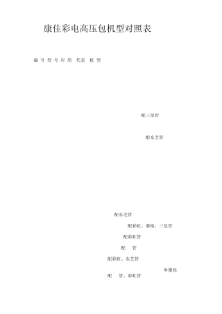 康佳彩电高压包机型对照表
