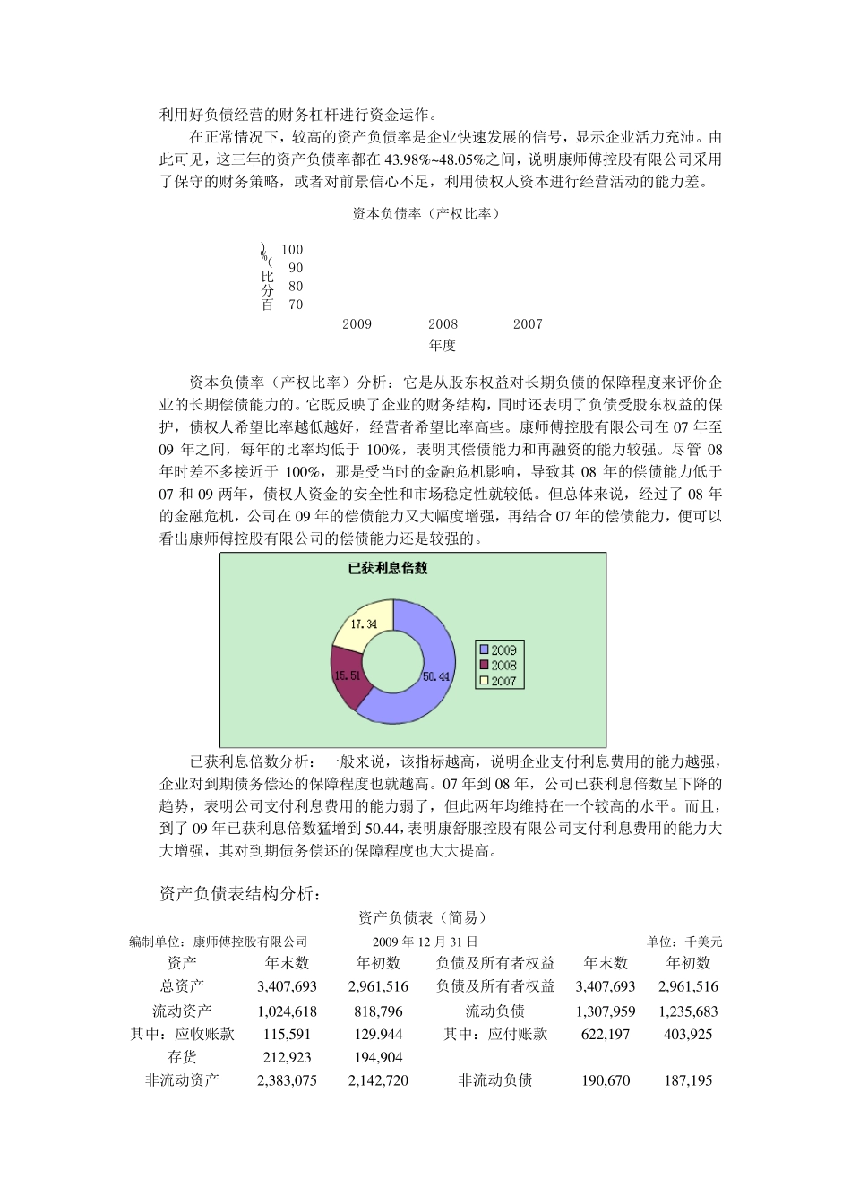 康师傅偿债能力分析和资产负债表结构分析_第3页