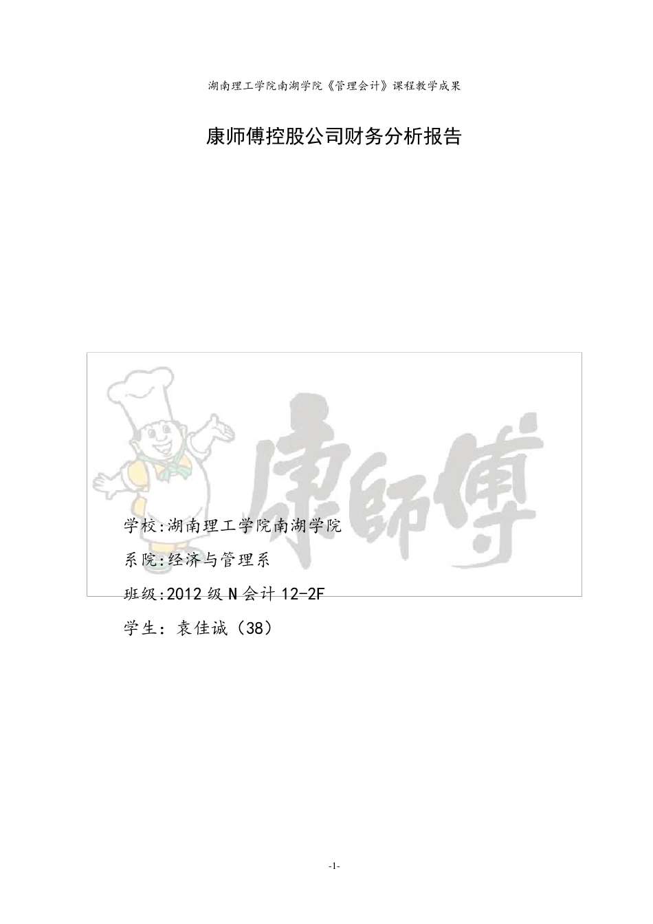 康师傅控股公司财务分析报告_第1页