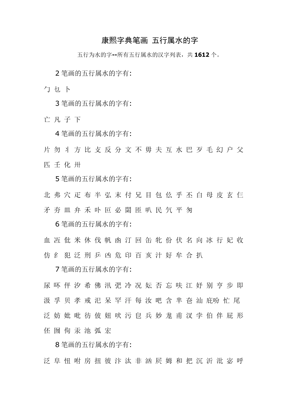 康熙字典笔画五行属水的字_第1页