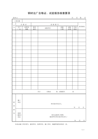 建材合格证、试验报告核查要录